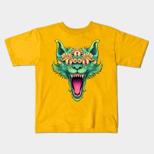 Green Cat Head Kids T-Shirt